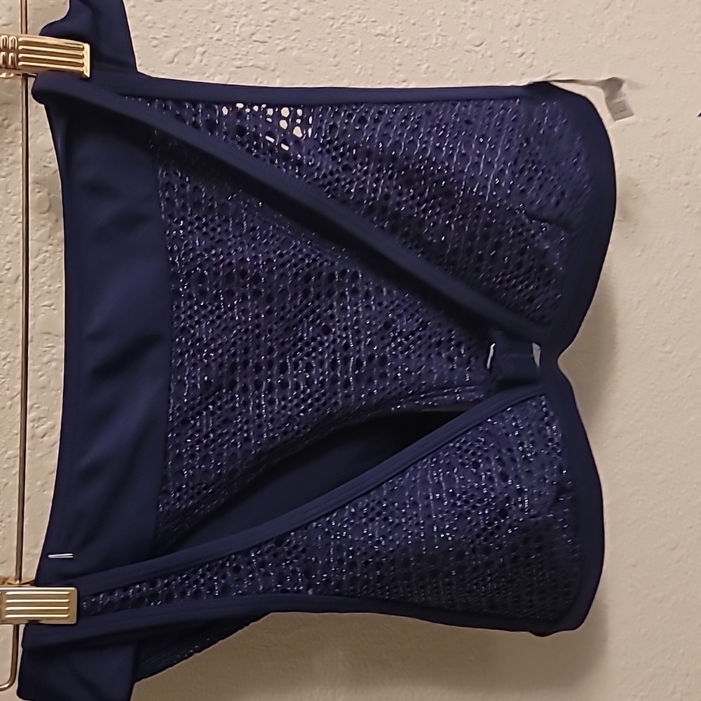 Cupshe Navy Crochet Bikini Bottoms with Mesh Overlay